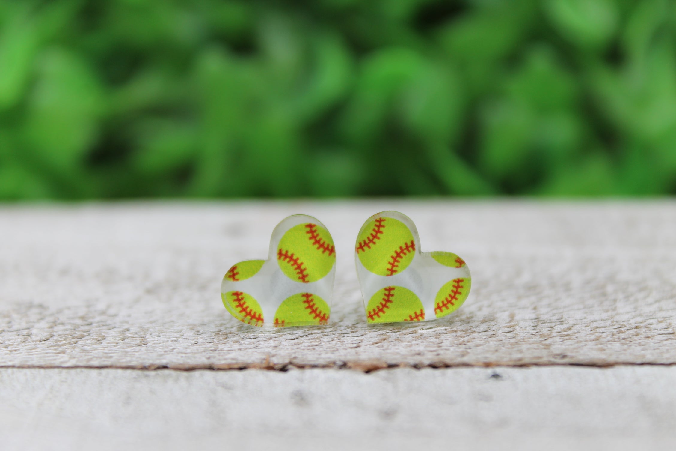 Softball Patterned Heart Stud Earrings