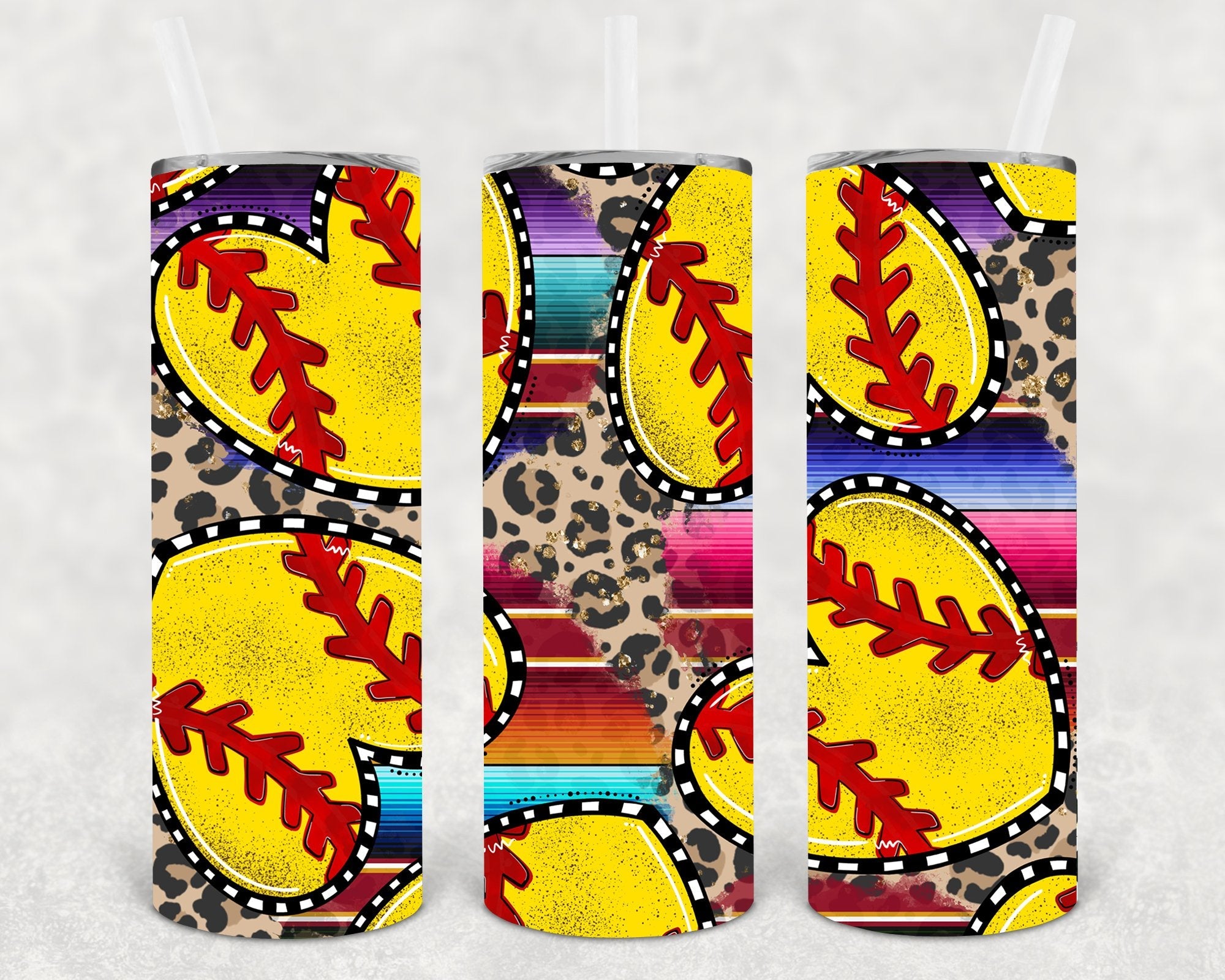 Serape Leopard Softball 20 oz Skinny Tumbler