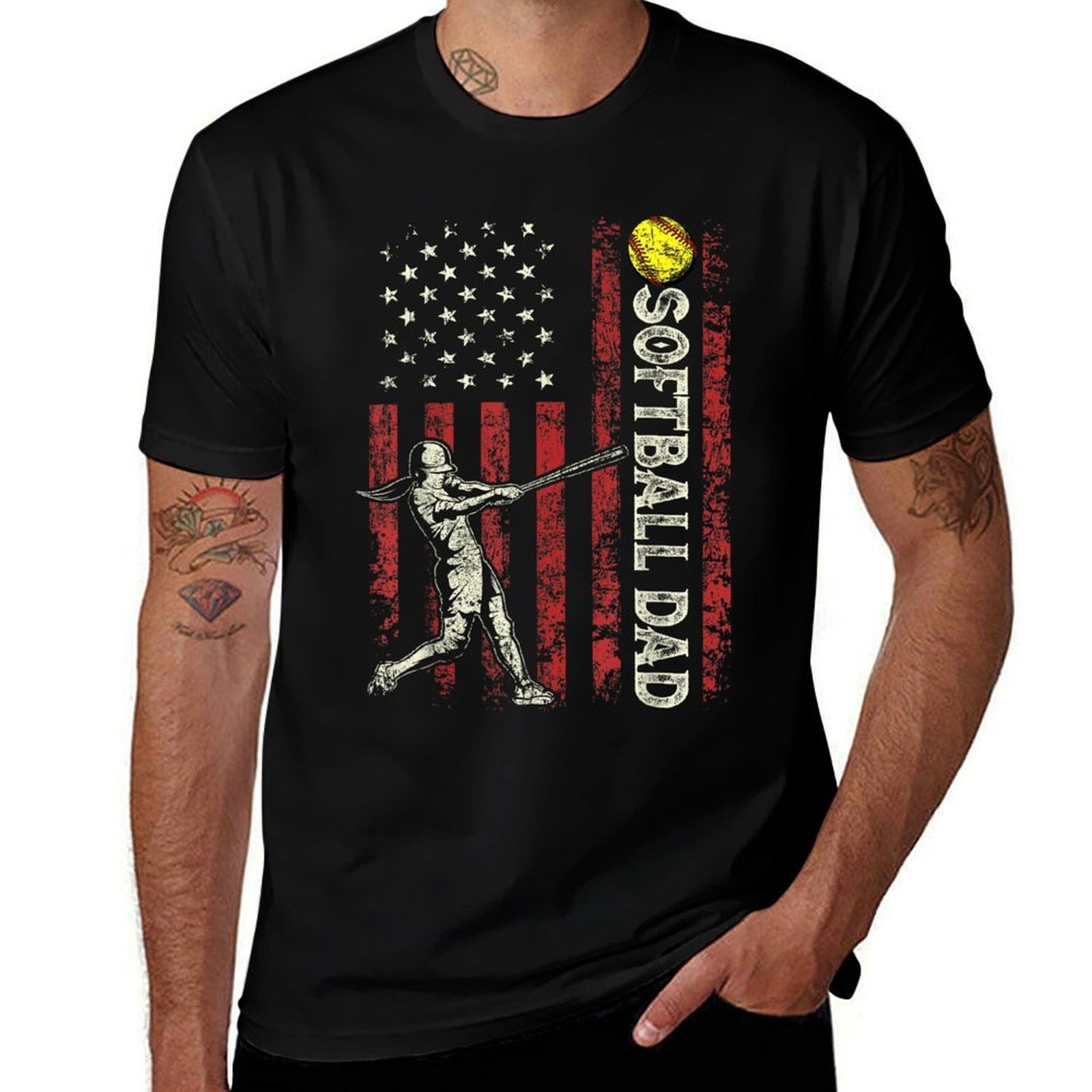 Softball Dad US Gifts For Dad Men Patriotic Fathers Day Durable T-Shirt