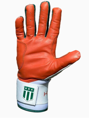 Long cuff White Glove with an Orange Palm and Green Trim Stock-3