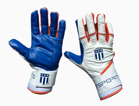 Long cuff White with Royal Blue Palm Stock-0