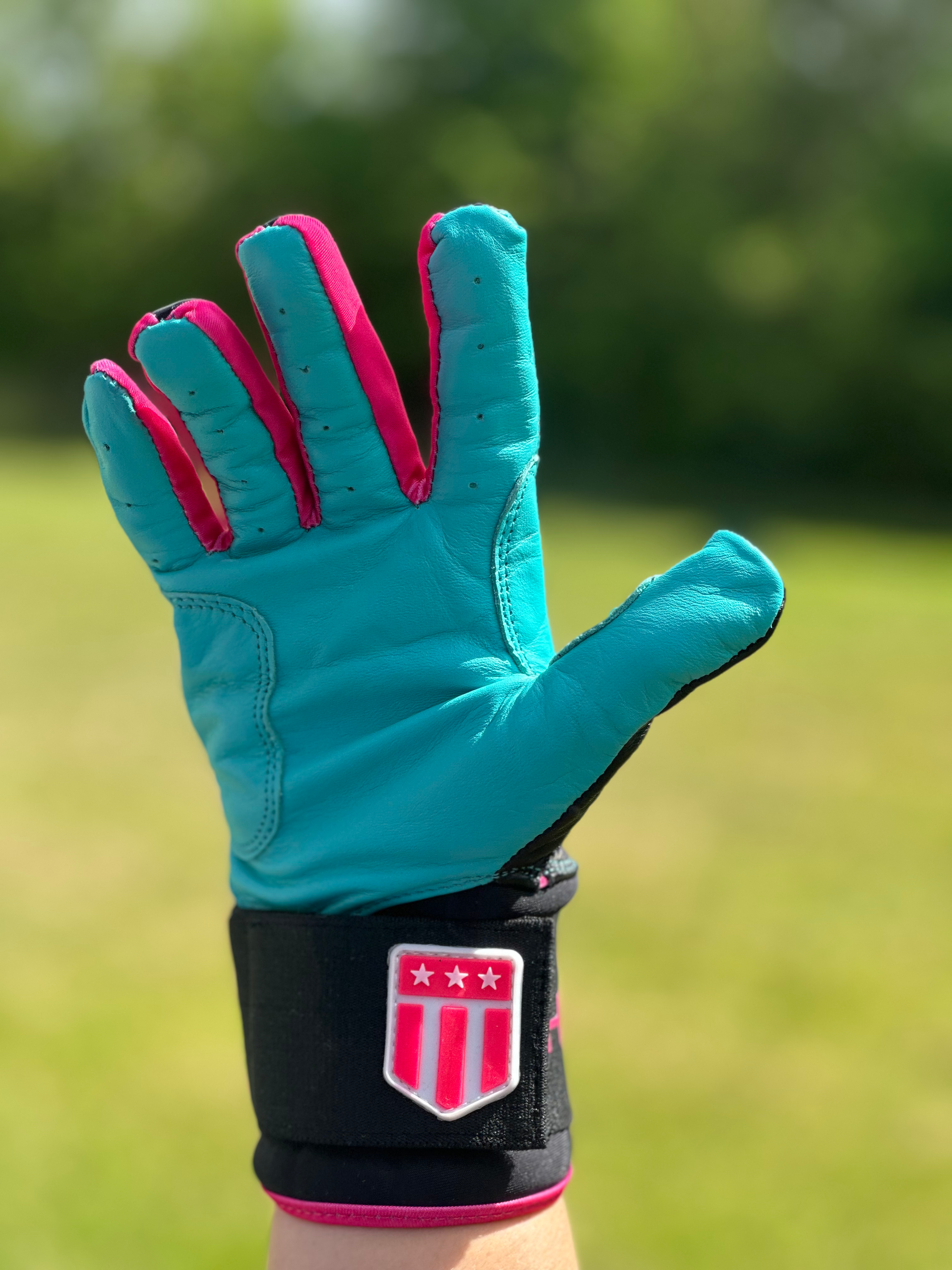 Miami City Long Cuff Black with Teal Palm Batting Glove-4