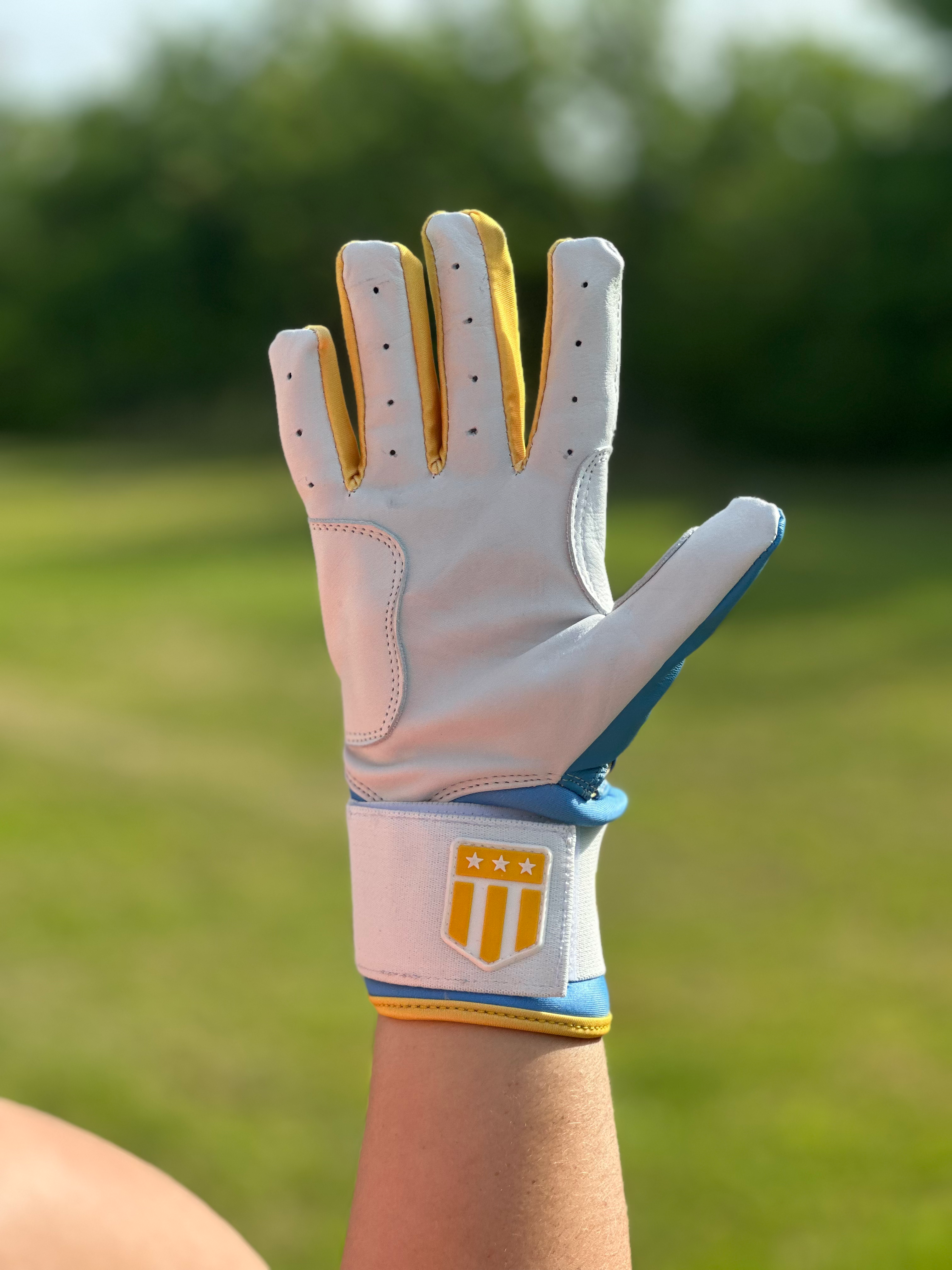 Boston City Long Cuff Light Blue with White Palm Batting Glove-7