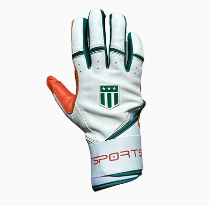 Long cuff White Glove with an Orange Palm and Green Trim Stock-1